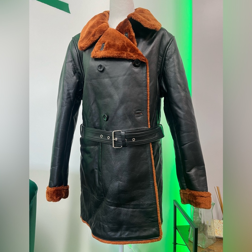 🦐Esta Faux Shearling Belted Real Lambskin Leather Jacket - Picture 4 of 8